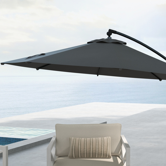 Розтяжний парасоль від Outsunny Ø293 x 260Hcm з ручним механізмом та хрестоподійною основою, вентильоване полотно, регульований нахил, 8 ребер, поліестер сірого кольору
