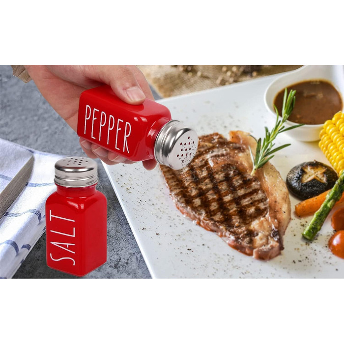 Red Salt and Pepper Shaker Set, Kitchen Decoration, Glass Salt and Pepper Shaker Set, Cute Salt Shaker, Gift for Women, Wedding Decoration, Red Salt Shaker (2 red)