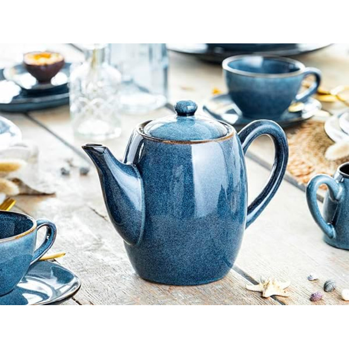 SÄNGER | Darwin 2-Piece Teakettle Set, Teapot with Lid, Drip Catcher Teapot Stoneware, Heat-Protected Pot, Keep-Warm Pot Handmade, Teapot for Loose Leaf Tea & Tea Bags Blue 1.3 L | PREMIUM COLLECTION