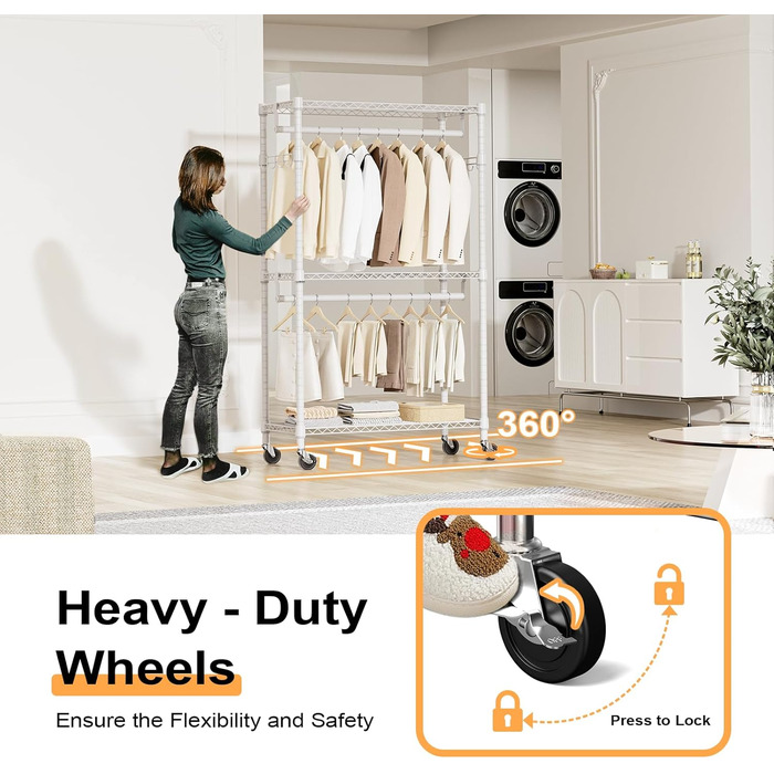 Міцний пересувний вішак для одягу з 3 рівнями, білий - 40x75x189.3 см