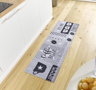 Килимок Hanse Home Cook & Clean для кухні 50x150 см, кавовий мотив, протиковзкий, легкий у догляді, доріжка для кухні, коридору, їдальні