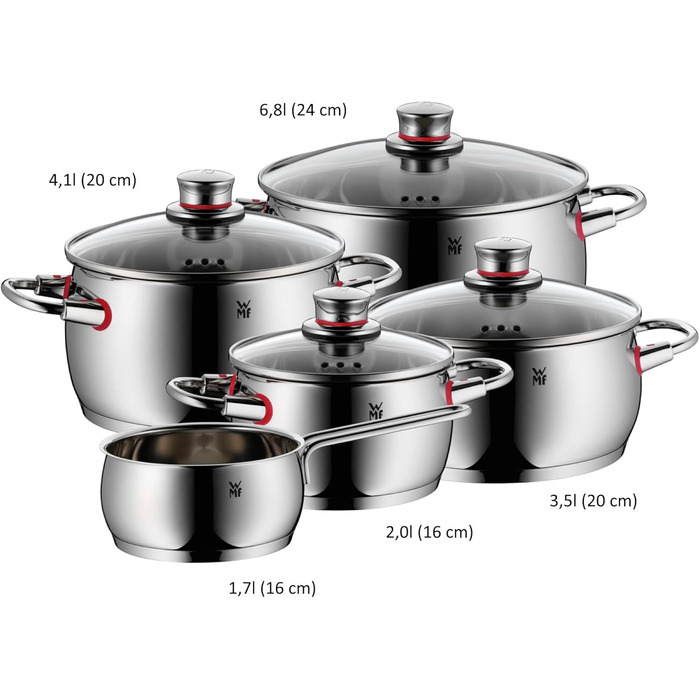 Каструля з ручкою WMF Quality One 16 см без кришки, 1,7 л, каструля для молока, каструля з нержавіючої сталі Cromargan, полірована, без покриття, для індукційних плит