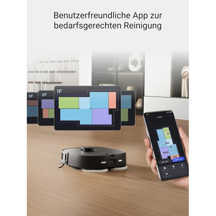 Робот-пилосос Eureka J12 Ultra з функцією миття підлоги (автоматичне очищення, прання та сушка), потужність всмоктування 5000Pa, обертова функція миття, Dual-LiDAR навігація, 3D уникнення перешкод, чорний