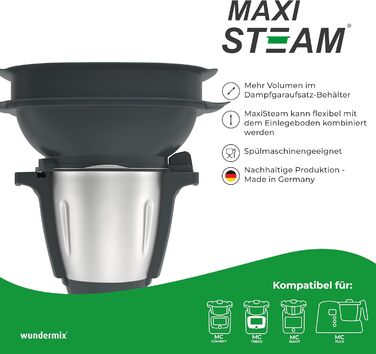 Wundermix MaxiSteam розширювач пароварки для Monsieur Cuisine Smart, Connect, Trend та Edition Plus, сірий – збільшує площу приготування, більше місця для готування на пару