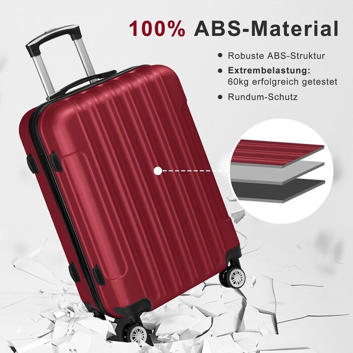 Набір валіз LEADZM 5 шт. з косметичною сумкою, набір валіз з ABS-пластику з телескопічним ручками, ручна поклажа (Турквіз)