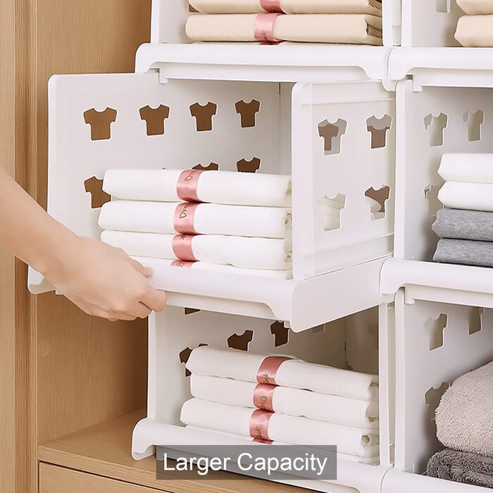 Hossejoy Extra Large Set of 4 Stackable Closet Storage Organizers, Foldable Closet Storage Box Organizers, Plastic Closet Organizer, Shelves, Basket, Bedroom, Office