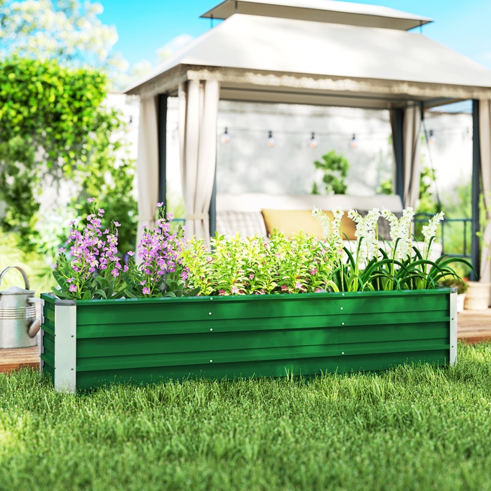 Outsunny Steel Raised Garden Bed, Planting Box, Flower Box 183 x 47 x 40 cm with Gloves in Green for Vegetables & Flowers
