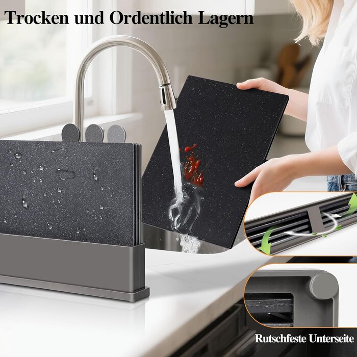 Набір обробних дощок MASTERTOP, 4 шт. з підставкою, індексовані, придатні для миття в посудомийній машині, великі кухонні дошки для риби, м'яса, овочів, фруктів