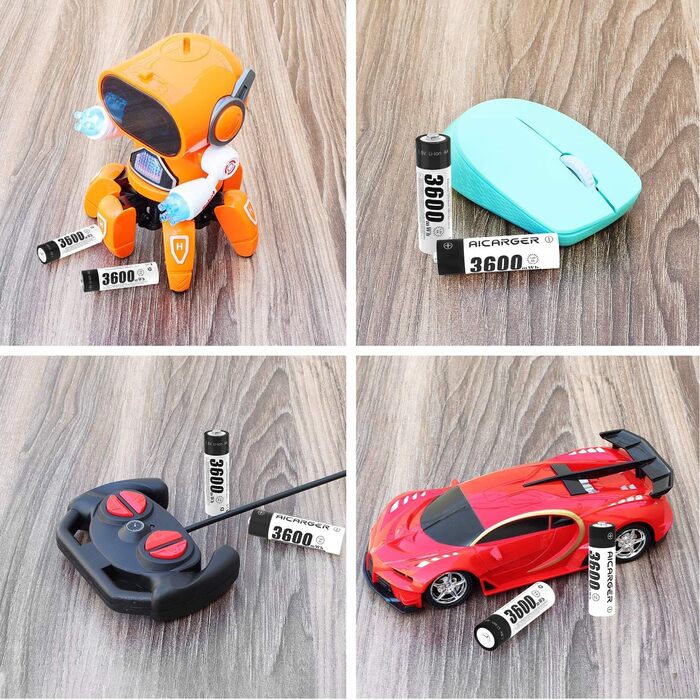 Зарядний пристрій для акумуляторів AA/AAA AICARGER з LCD дисплеєм, 4 слоти, 5V/2A, USB-C, 4 x AA 3600mAh в комплекті