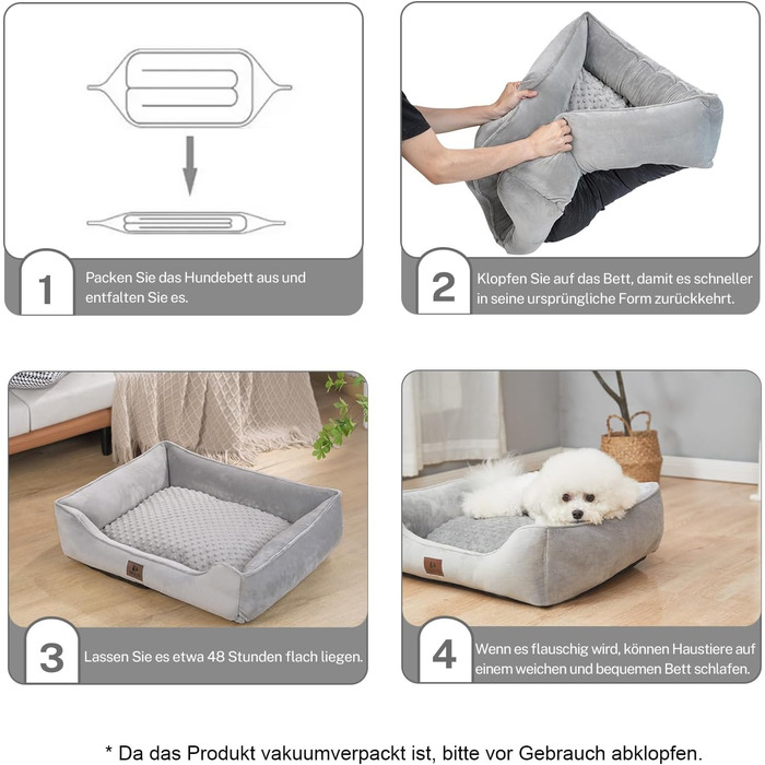 Snocyo Dog Bed - Small Dogs, Cat Bed - Fluffy and Cozy, Washable and Super Soft Dog Sofa Dog Cushion, Padded Dog Mat, Grey, 55×45×16cm