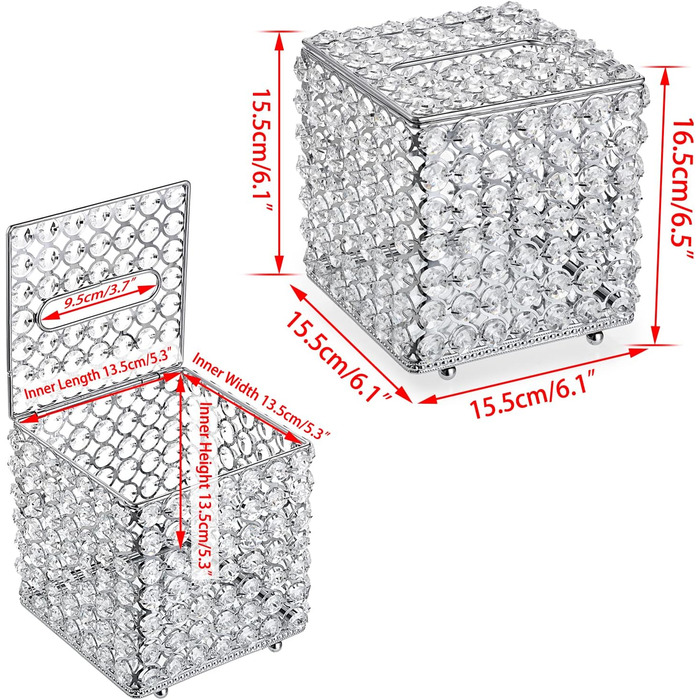 SUMNACON Crystal Silver Cosmetic Tissue Box Made of Glass and Metal, Pocket Tissue Box, Tissue Dispenser. Tissue box decoration for living room, dining room, hotel, restaurant, office, square.