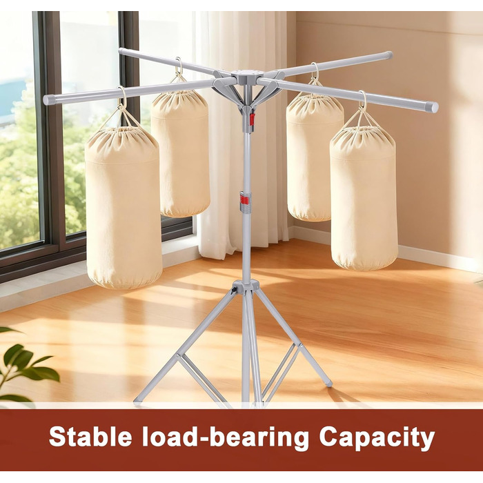 Розкладна сушилка для білизни Standtrockner з 4 крилами, 10 гачків та кліпсою для шкарпеток. Регульована висота, для дому, балкону, кемпінгу (сірий)