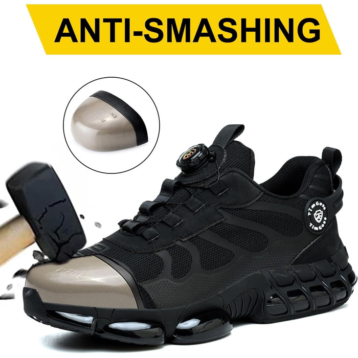 Чоловічі робочі черевики з металевим носком, чорні. Легкі, дихаючі, з поворотним закриттям. Захисні черевики 46 EU