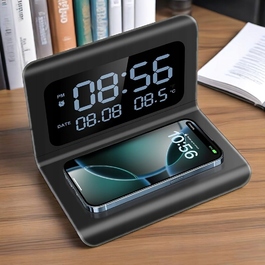 Годинник з бездротовою зарядкою для телефону, LED-дисплей, 15 Вт