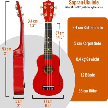 Укулеле 3rd Avenue Sopran 21' (54 см) – Початковий набір: чохол, підставка, ремінь, струни, медіатор та наклейки на гриф – Натуральний колір – Безкоштовні онлайн уроки для початківців