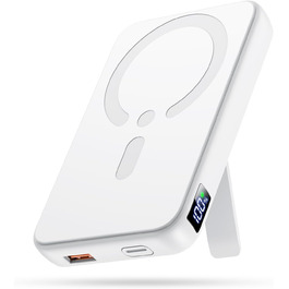 Power Bank 12000mAh з MagSafe, висувним підсвічуванням та USB-A виходом 22.5W PD, LED-дисплей, Type-C, білий