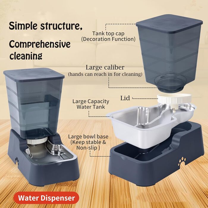 5L Automatic Pet Feeder & Waterer - Dog & Cat Food & Water Dispenser Set (Dark Gray)