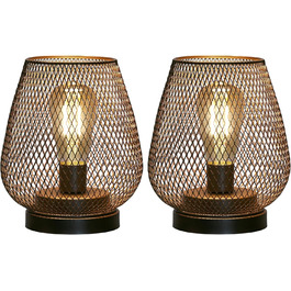 LED ліхтар JHY DESIGN 2 шт. з металевого каркасу, акумуляторний, бездротовий, 17 см, індустріальний стиль, для дому та саду, весільниці (чорний метал з золотом)