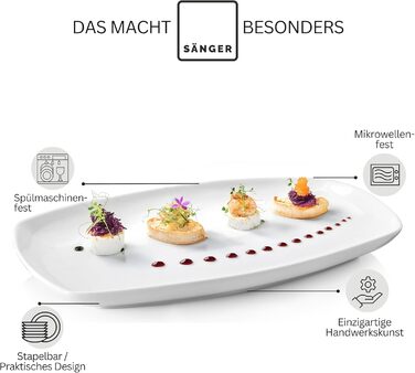 Набір сервірувальних тарілок Sänger Bilgola (2 шт.) - порцеляна, білий колір, 23 x 34 см | для м'яса, риби та закусок | PREMIUM COLLECTION