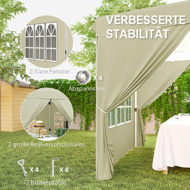 Outsunny Gazebo approx. 2.5x2.5m, water-resistant, stable, winter-proof, pop-up folding gazebo, UV protection 50+, foldable party tent, garden tent with 4 side panels, bag, garden gazebo for camping, garden, cream white | Aosom