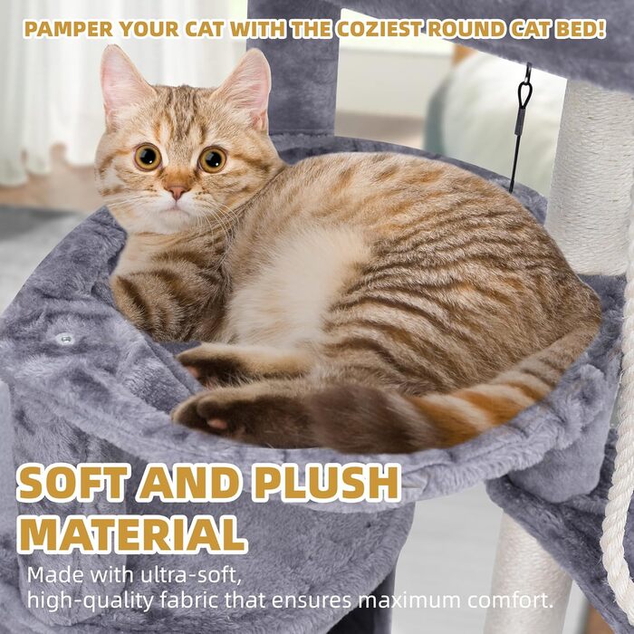 Кігтеточка для котів TWDEPART з ігровим центром, 95 см, сіра