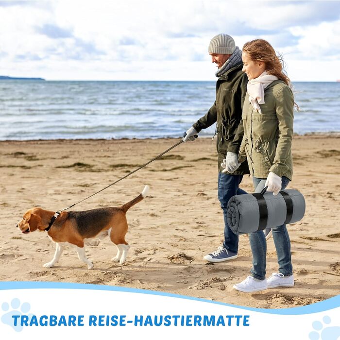 Водонепроникний килимок для собак 110 x 68 см, потовщений, м'який, з можливістю прання, для подорожей, кемпінгу, відпочинку на природі (сірий)