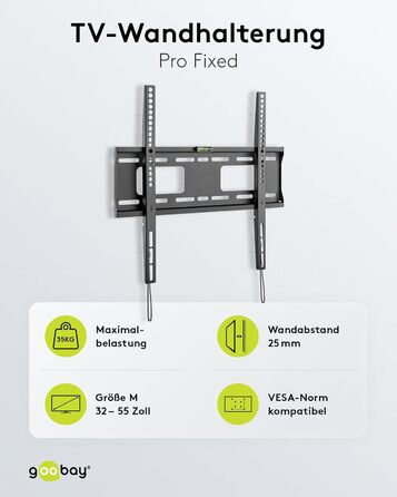 Кронштейн для телевізора Goobay Basic Fixed M 32-55 дюйми, VESA 600x400, до 50 кг, ультратонкий 20.5 мм