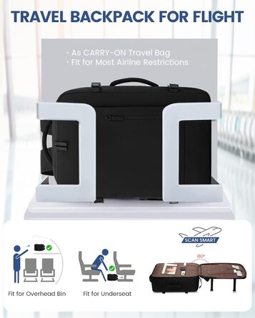 LOVEVOOK Рюкзак для ручної поклажі, 40L, валіза-рюкзак, для подорожей, з відділенням для ноутбука 17.3 дюймів, чоловічий/жіночий, темно-зелений