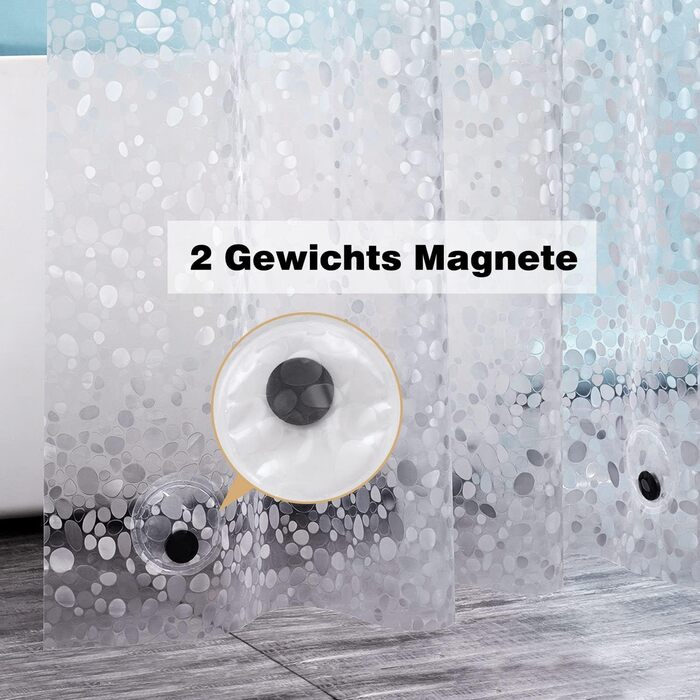 Шторка для душу EurCross 120x200 см з магнітним обтяжувачем, водонепроникна, прозора, EVA, миється, антигрибкова, з 8 кільцями, 3D-візерунок, H200 x B120 см