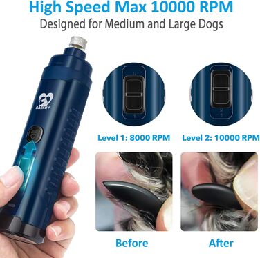 Електричний точило для собак Casfuy з LED-підсвічуванням, 4.8V, 2 швидкості, для середніх порід, тихе, перезаряджуване, navy