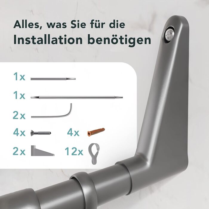 Штанга для душу Ericha L-подібної та U-подібної форми - 4-в-1 для ванни/душу - сталева з порошковим покриттям (сірий глянцевий)