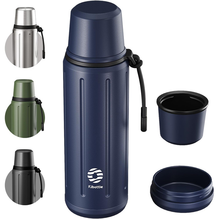 Термос Healter з чашкою 1л (72 години холод & 24 години гаряче) - термофляга для кави, чаю, термокружка з знімним дном та фільтром. Підходить для подорожей, офісу та школи (Зелений, Темно-синій)