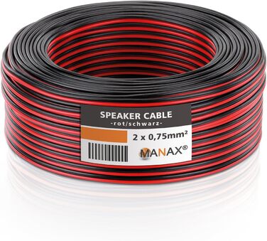 Кабель акустичний MANAX® 2x1.5 мм² білий 50м в бухті (0.75 мм² - 10м, червоний/чорний)