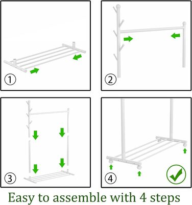 Clothes Rack Clothes Hanger Portable - Rolling Clothes Rack on Wheels With Bottom Shelves (White)
