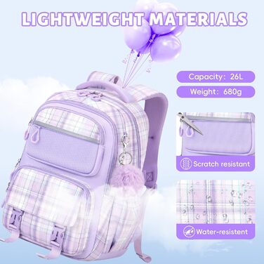 Дитячий рюкзак Tanou для дівчаток, шкільний, ергономічний, великий, модний, в ліловому кольорі