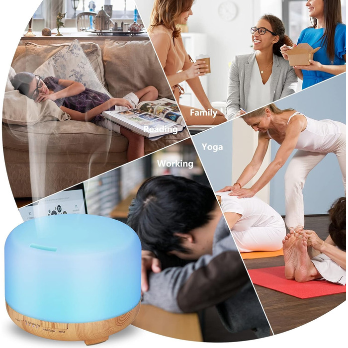 Аромадифузор Hianjoo Aroma 450 мл з таймером, ультразвуковий, 7 кольорів LED, з пультом ДУ, для спа/офісу/йоги, дерев'яний