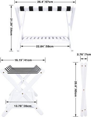 SMIBUY Luggage Rack, 2-Pack, Foldable Bamboo Suitcase Stand with Shelf for Guest Room, Bedroom, Hotel, Heavy-Duty (White)