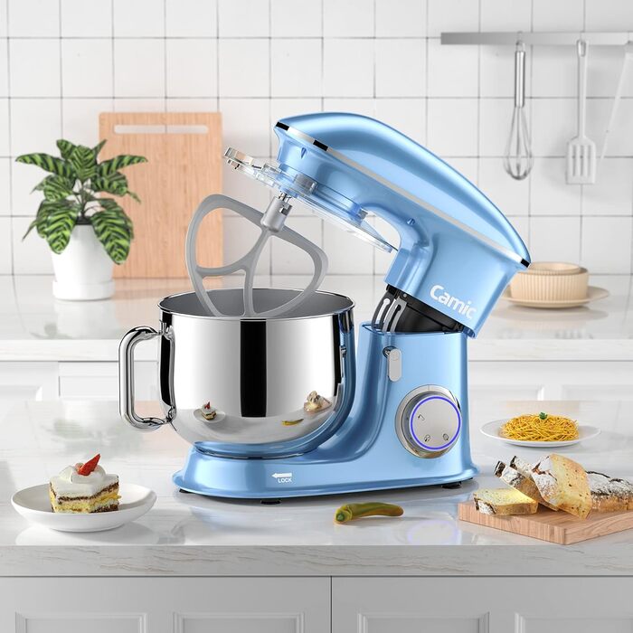 Stand Mixer Dough Mixer Camic 1500W 8L Stand Mixer Mixing Appliance Multifunction Mixer Quiet, Powerful, and Professional, 6 Speeds with Pulse, Stainless Steel Bowl (Black)