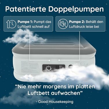 Huddle® Luxury Never Deflate - Надувна Матрац Single з Dual-Pump SlumberGuard™ | З Інтегрованою Помпою | Преміум Якість