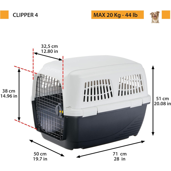 Переноска для собак Ferplast Clipper 4, IATA, до 20 кг, 71 x 50 x 51 см