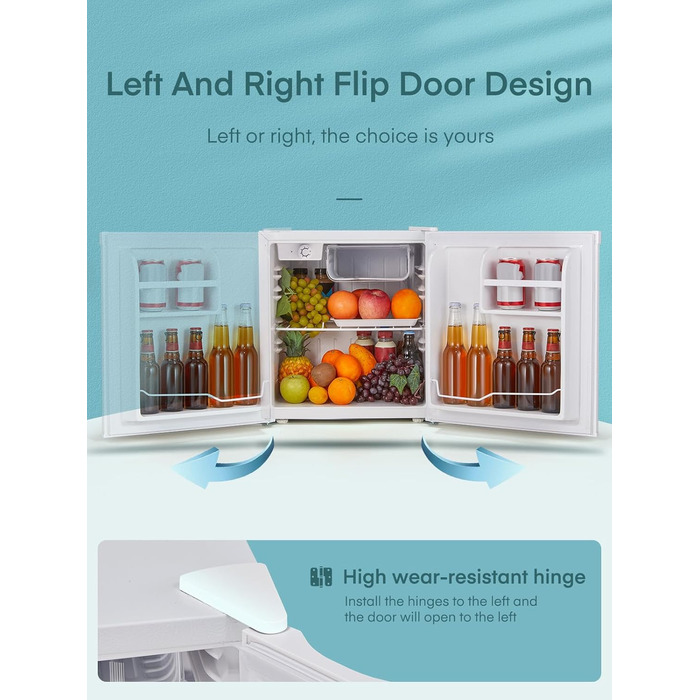 Міні холодильник FOHERE 46L з відділенням для льоду | Компактний холодильник з регулюванням температури, енергозберігаючий, тихий | Ідеальний для офісу, кемпінгу та геймінгу | Змінний бік відкривання дверцят | Білий