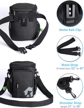 Ласощі для собак Gobeigo, кликер для дресирування, поясна сумка з дозатором кульок, сумочка для ласощів для прогулянок (Чорний)