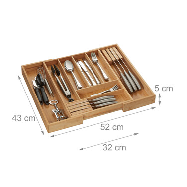 Relaxdays Extendable Bamboo Cutlery Box