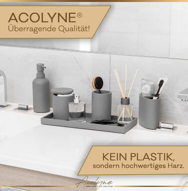 Набір аксесуарів для ванної кімнати Acolyne® Premium (5 шт.) з високоякісного гірського воску | Набір дозаторів для мила, органайзер для ванної кімнати, стакан для зубної пасти | Сірий колір