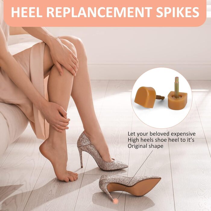 YEHAM 25 Pairs of High Heel Shoe Replacement Tips/Pin Kit in 5 Different Sizes (8/9/10/11/12 mm) for Women (Black and Beige Spikes)