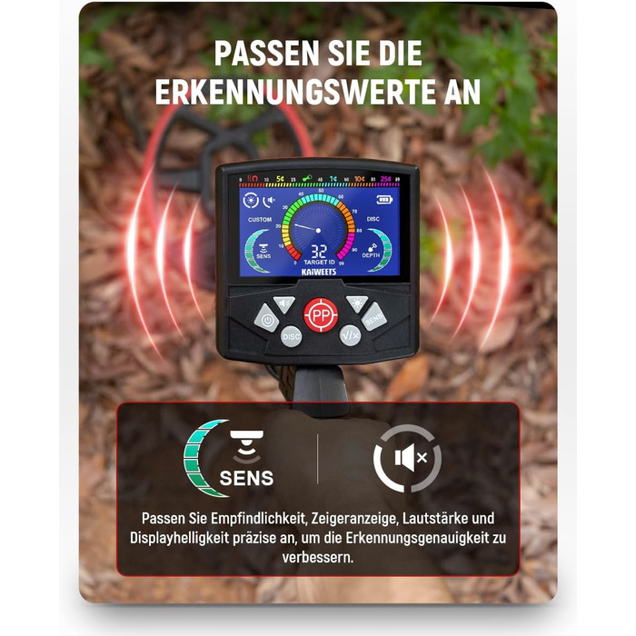 Металодетектор KAIWEETS Pro Set: LCD дисплей, водонепроникна котушка, регулювання чутливості, для дорослих та дітей