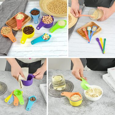 Black Measuring Cup and Spoon Set, 15 Pieces, Plastic, BPA-Free, Stackable, for Baking and Cooking