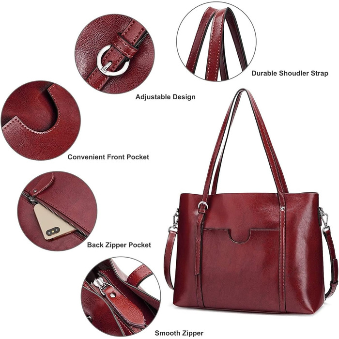 Сумка жіноча S-ZONE 3 в 1 з натуральної шкіри (яловичина) для ноутбука, роботи, повсякденного використання - Wine Rot