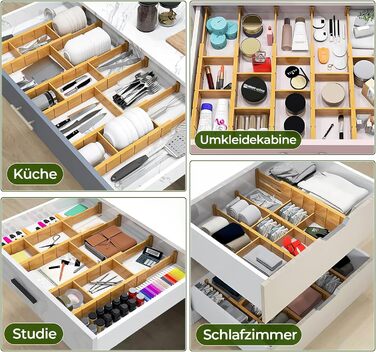 ABSOFINE Adjustable Drawer Dividers (43-56CM), 6 Pack Drawer Organizers with Inserts, Stackable Non-Slip Drawer Dividers for Kitchen, Closet, Dresser, Office, Bedroom