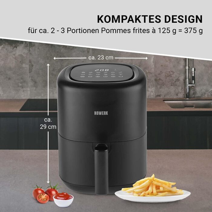 Фритюрниця без олії з цифровим дисплеєм | 7 програм | 1800 Вт (3 л, Midnight Black)